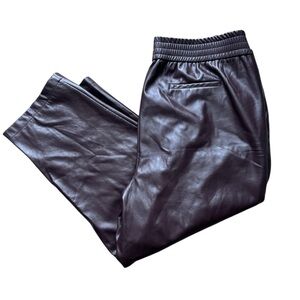 Maison Cinqcent Brown Faux Leather Jogger Pants Elastic Waist Plus Size 3X